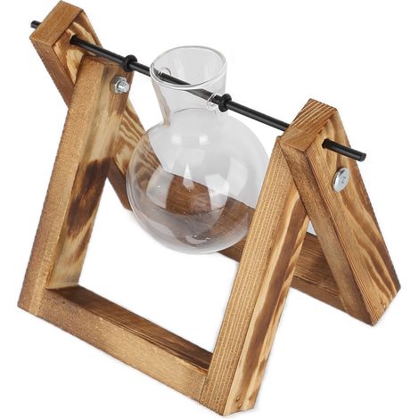 Terrarium pour plantes avec support en bois, vase en verre, pot de fleurs de bureau en verre pour la décoration de la maison ou du bureau (cadre en bois, 1 bouteille) (1/5)