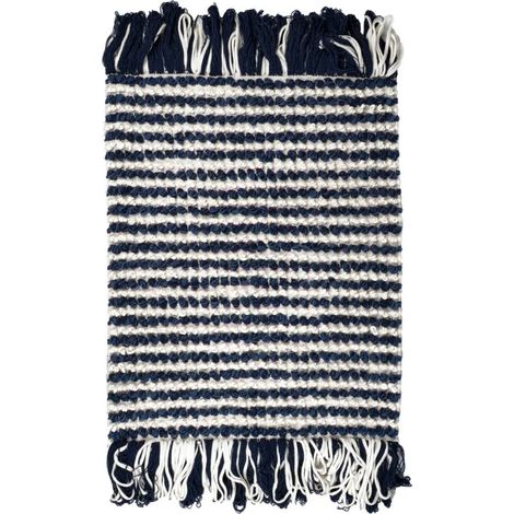 Tapis 60 x 80 cm texturé bleu marine et blanc avec franges – SOHO (1/5)
