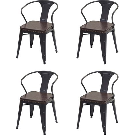 4er-Set Esszimmerstuhl HHG-467d, Stuhl Küchenstuhl, Chesterfield Metall Kunstleder Industrial Gastronomie schwarz-braun