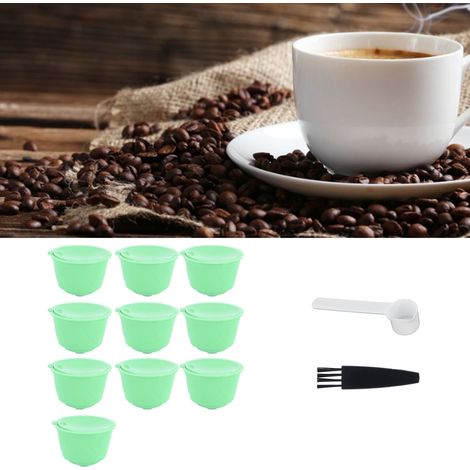 Kaffeekapselset, Edelstahl-Kaffeefilter, Tasse für DOLCE GUSTO Kaffeemaschine (grün, 10 Kapseln, 1 Löffel, 1 Reinigungsbürste) (1/5)