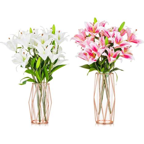 Vase en verre transparent avec support géométrique en métal (S+L, or rose)