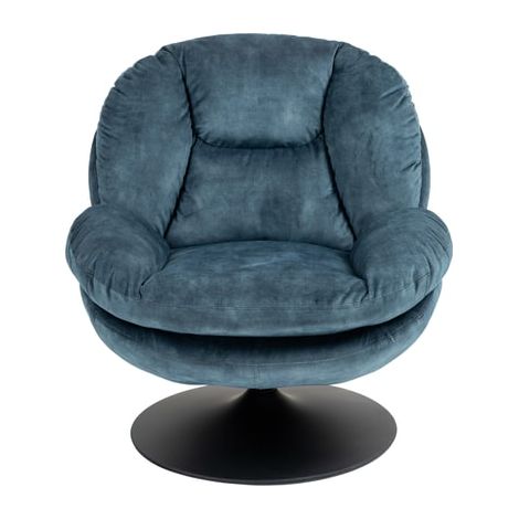 M&S – Fauteuil cosy pivotant en velours bleu canard – Dimensions 81x84x84 cm – Hauteur d'assise 46 cm – Design rétro avec pied métal chromé - 81x84x (1/3)