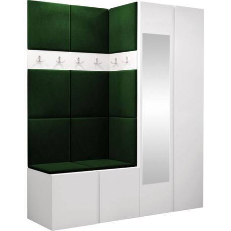Conjunto para recibidor Pinis X, Polo 889, 186x158x46cm, Espejo, Aglomerado laminado, Tapiz, Colocada, Montada en la pared