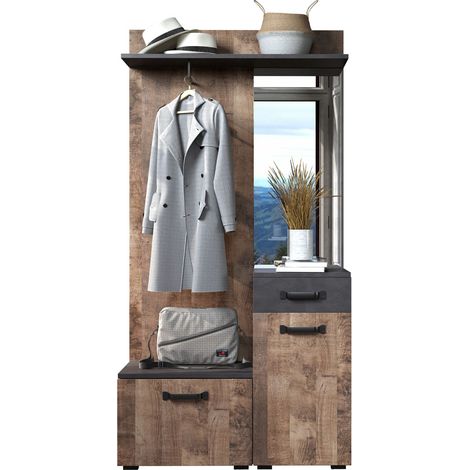 Smile Kleiderschrank-Set 1 Ablage, 1 Garderobenstange, 1 klapp, 1 Türen, 1 Schubladen grau Matera dekor, Tabak Eiche dekor. (1/5)