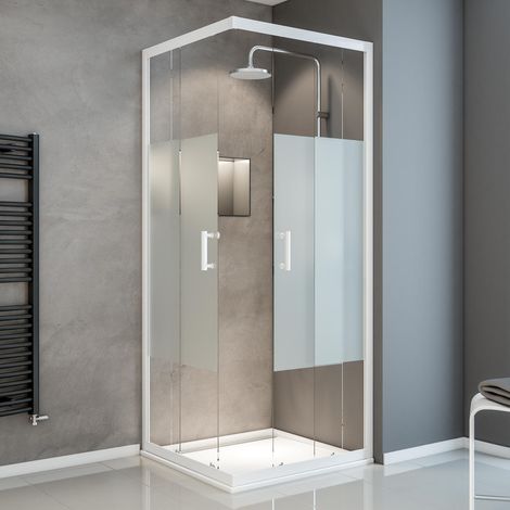 Duschkabine Sunny Eckeinstieg mit Schiebetüren von Schulte, 5 mm Sicherheitsglas (ESG) Dekor Dezent light, Profilfarbe: Alpinweiß, 90 x 90 x 190 cm