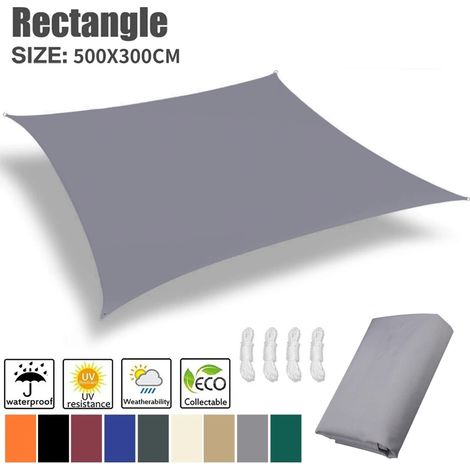 (Gris 5x3M) Toile d'ombrage anti-UV, adaptée aux cours, patios et terrasses. (1/4)