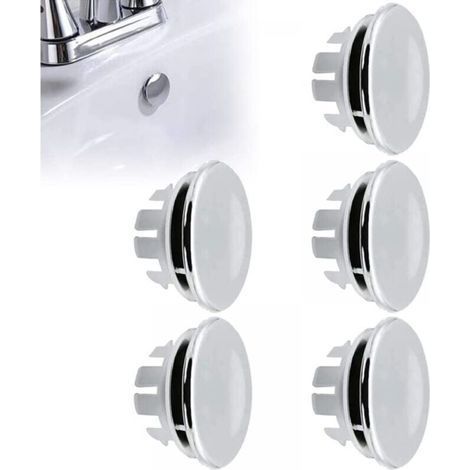 5PCS Bouchon Trop Plein Lavabo, Anneau Bouchon De Trop-Plein, Garniture Évier de Trou Rond, Pièces de Rechange pour Trou de Drainage Couvercle Rond pour évier de Cuisine Trou D'évier de Baignoire (1/5)