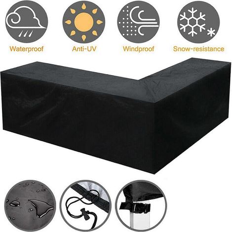 Housse imperméable d'angle pour canapé en rotin de jardin ou de terrasse, idéale pour les angles. Convient également pour le jardin et les terrasses. (1/2)