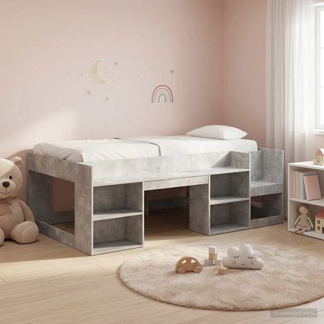 vidaXL Cadre de lit pour enfants avec rangement Gris béton 90 x 200 cm (1/5)