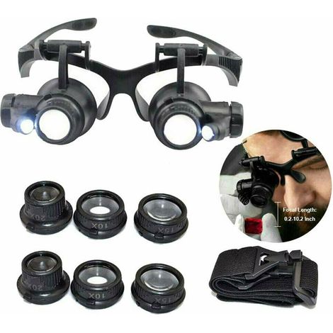8-Linsen-Tischlupe mit LED-Beleuchtung – 10x/15x/20x/25x – Clip-Halterung und Kopfband – Für Schmuck und Reparaturen (1/5)