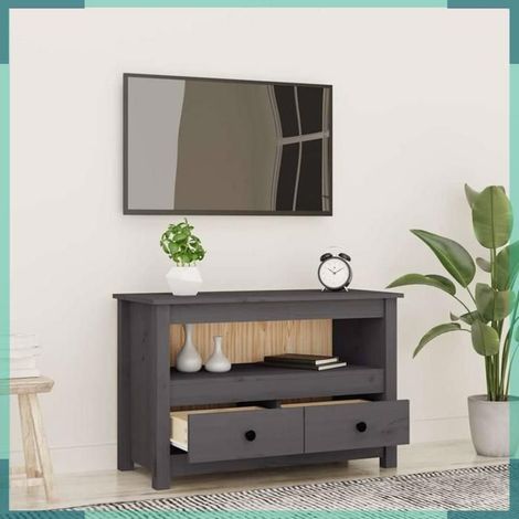 821499 Meuble TV Gris 79x35x52 cm Bois de pin massif (1/5)