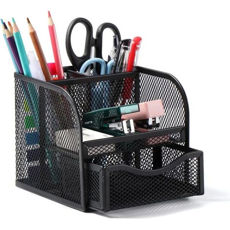 Schreibtisch-Organizer, Schreibtisch-Organizer aus Metallgitter, Stiftehalter mit 4 Fächern, Stiftehalter (1/4)