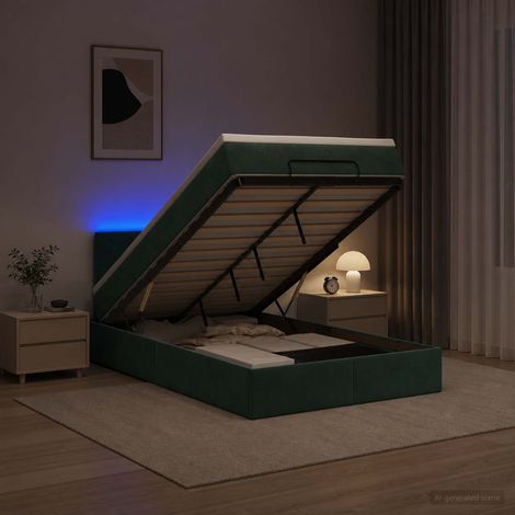 vidaXL Lit coffre avec matelas et LED Vert foncé 120 x 200 cm Velours (1/5)