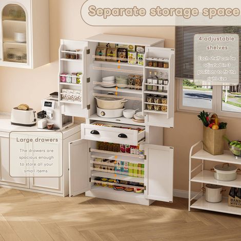 Armadio da cucina 80 x 40 x 182 cm in MDF bianco salvaspazio - CHICFURN (1/5)