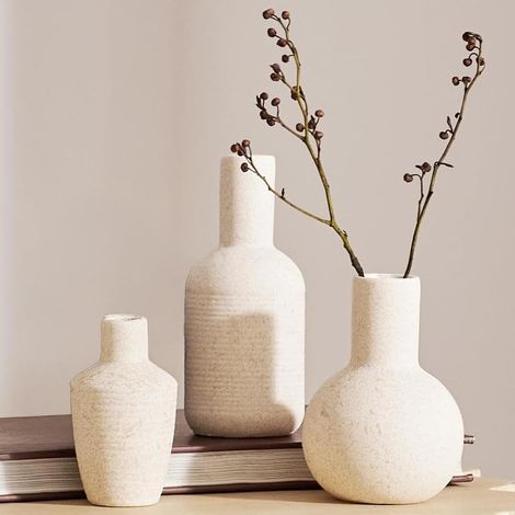 Lot de 3 vases en céramique de Style bohème pour Herbe de la Pampa et Fleurs séchées, Petits vases décoratifs Beiges pour étagère, Table, bibliothèque, entrée, décoration Moderne (1/5)