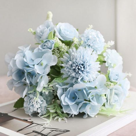 Bouquet Faux - Roses Artificielles 7 Têtes - Longueur 30 cm - Matériau Soie Plastique Fil Métallique - Pour Décoration Mariage Photographie Intérieur Extérieur - 1 Pièce (1/5)