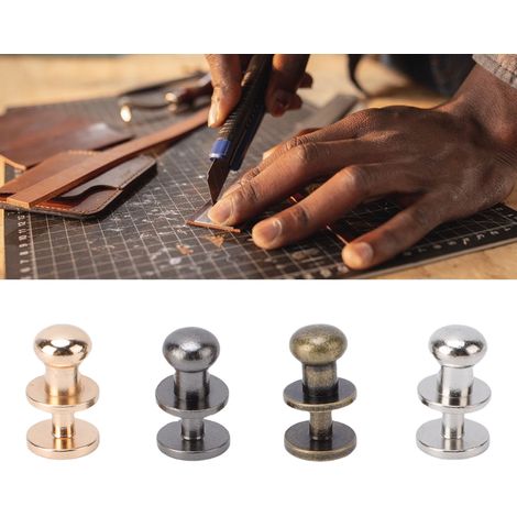 Lot de 40 rivets à tête ronde (boutons 9x7 mm et clous 3x7x9 mm) pour la maroquinerie, la confection de vêtements, de chaussures et de sacs (4 couleurs). (1/5)