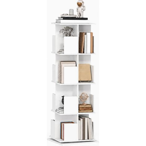 Étagère pivotante à 4 niveaux, idéal pour un usage polyvalent, étagère de rangement avec 16 compartiments, 39 x 39 x 128,3 cm, blanche (1/5)