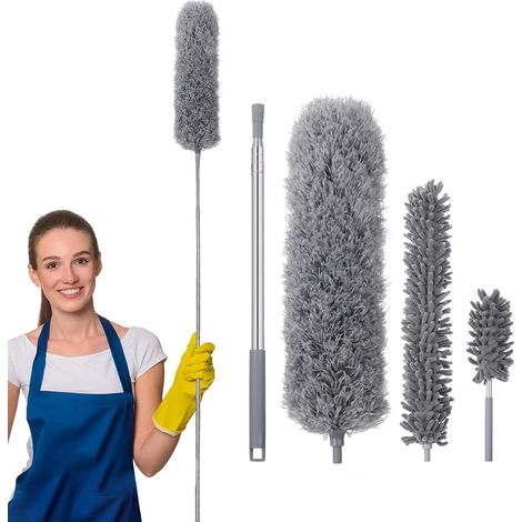 Plumeau Poussière 3Pcs, Plumeau Télescopique Plumeau avec Manche Telescopique Plumeau en Microfibre Plumeau Pliable Plumeau Lavable Plumeau de Nettoyage pour Plafond Rideau Lustre 27 à 254 cm