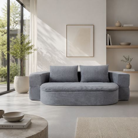 Canapé convertible 200x130x60 cm en tissu gris, gain de place pour salon FloraGrace (1/5)