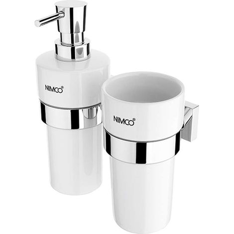 Nimco Keira - Seifenspender und Becher mit Halter, Keramik/Chrom, weiß KE 2205831KN-T-26
