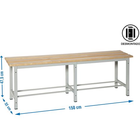 Banco de vestuario SIMONLOCKER (47,5x150x32cm) GRIS Y MADERA (1/4)