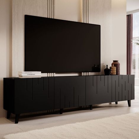 Meuble TV contemporain noir mat 200 cm Spiro (1/4)