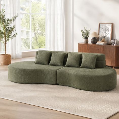 Divano modulare in schiuma 310 cm 2 pezzi senza struttura in ciniglia verde OKWISH (1/5)
