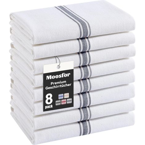 Lot de 8 torchons de cuisine - 100 % coton - 38 x 64 cm - Gris (1/5)