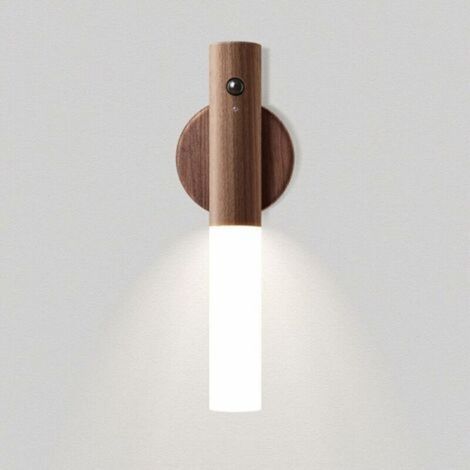 Bewegungsmelder Nachtlicht – wiederaufladbare Wandlampe aus Holz, batteriebetrieben, mit Magnet – für Schrank, Treppen, Flur – Braun (1/4)