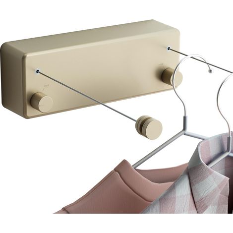Corde à Linge rétractable pour intérieur et extérieur - Robuste, 2 Fils à Linge de 4,2 m en Acier Inoxydable, Fixation Murale (perceuse) - Doré T (1/5)