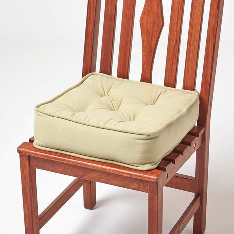 HOMESCAPES Sage Green Cotton Dining Chair Booster Cushion