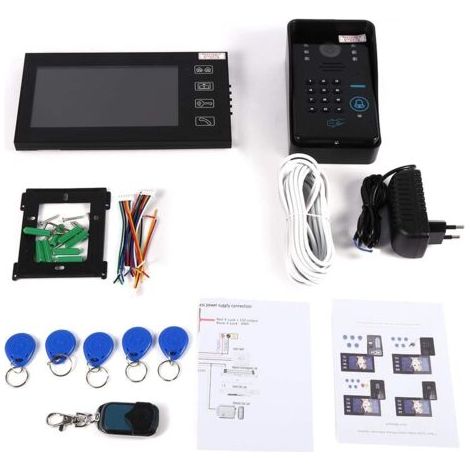 DEESSE SHOP-Interphone vidéo 7' avec écran LCD couleur – Vision nocturne infrarouge – 5 cartes RFID – Installation facile pour appartements et bureaux (1/5)