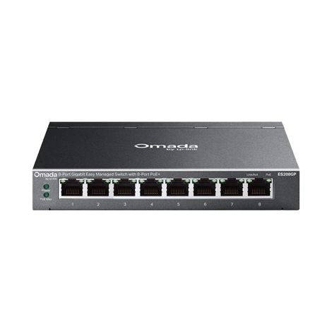 Omada ES208GP switch Gestionado L2 Gigabit Ethernet (10/100/1000) Energía sobre Ethernet (PoE) DIN rail Negro