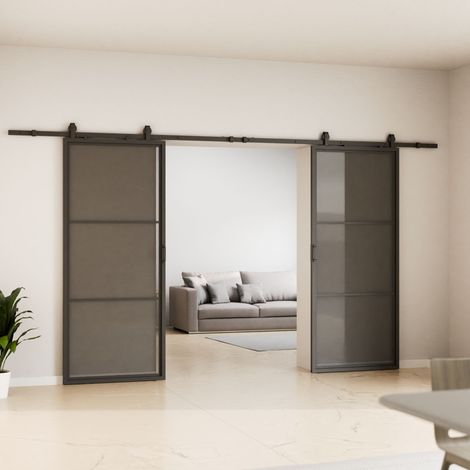 Schulte porte coulissante en verre, 180x215cm, porte coulissante intérieure, vitrée, porte verrière anthracite Loftstyle noir RAL 9005-double softclose