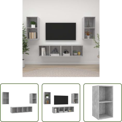 vidaXL Muebles de salón de pared 4 pzs madera ingeniería gris hormigón (1/5)