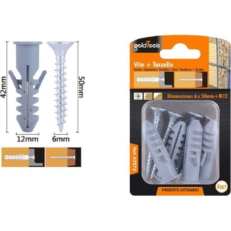 Set 4pz Viti Vite Croce 6x50 Mm + Tassells Avec Tassello M12 Fischer 57573 (1/2)