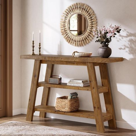 Tribesigns Massivholz-Konsolentisch, 120 cm langer Landhaus-Eingangstisch mit 3-stufigen Regalen, rechteckige Couch-Tische hinter dem Sofa, schmale Akzenttische für Flur, Eingang, Foyer, Wohnzimmer (B (1/5)