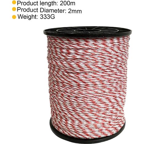 Bobina di filo per recinzione elettrica a 6 fili in nylon e acciaio inossidabile, per la protezione delle colture per bestiame, pecore, cavalli e animali domestici (rosso e bianco, 6 fili, 500 (1/4)