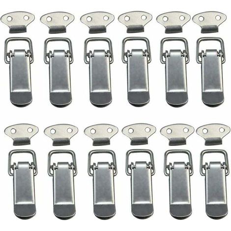 12 Stück Haubenverschluss, Hebelverschluss, Federverschluss, Knebelverschluss, Federverschluss mit Haken, Edelstahl-Federverschluss für Schrank, Kiste, Schublade, Schrank