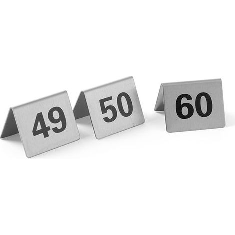 Plaque signalétique numéro de table 49-60, acier inoxydable, lot de 12 - Hendi 663882