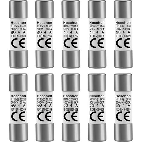 Tube cylindrique en céramique fusible Lien, RT18-32 (RO15), 10  38 mm, 4A 500V, Lot de 10 (1/5)