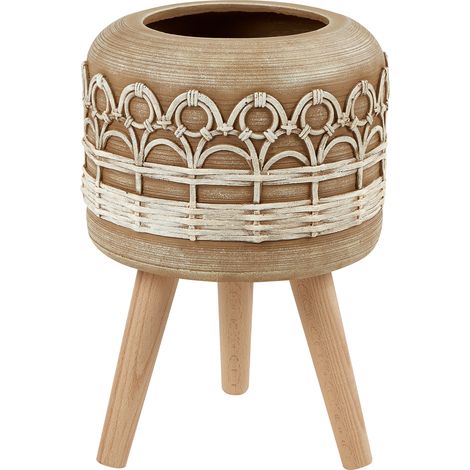 Soporte para maceta boho alta soporte de madera magnesio marrón claro Cyrtomium (1/5)