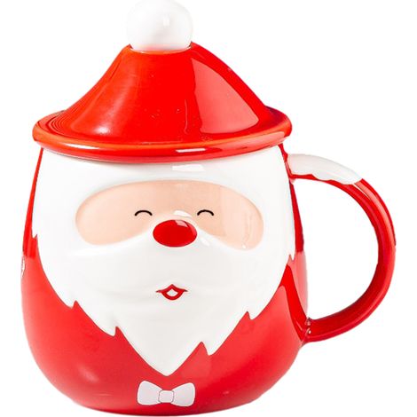 Weihnachtskaffeebecher, rot, 450 ml, vielseitiger, niedlicher Keramikbecher für Zuhause, Reisen und Urlaub, Geschenkidee (Typ A) (1/5)