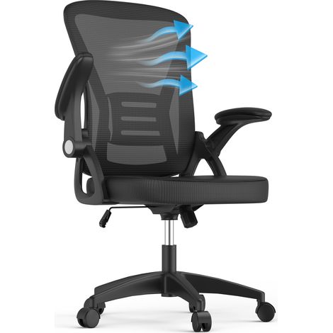 Fauteuil de bureau ergonomique pivotant 360° - soutien lombaire - accoudoirs rabattables à 90° - réglable en hauteur 41-51 cm - Capacité 150 kg - Blanc