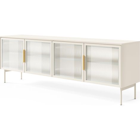 Mobile tv Elegante Con 4 Ante In Vetro Ripiani Interni E Illuminazione Led Integrata Struttura In Laminato Con Gambe Ideale Per Soggiorno Dimensioni 181.3 x 39.3 x 61.6 cm Cashmere (1/5)
