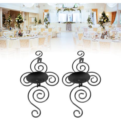 Lot de 2 chandeliers en fer forgé de style européen, chandeliers muraux originaux pour mariage, noirs. (1/5)