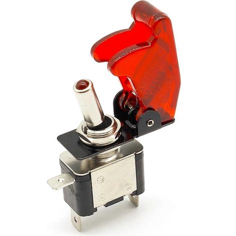 Un interrupteur à bascule LED rouge 12V 20A avec un boîtier de style course, compatible avec les voitures, les camions et les bateaux. (1/5)