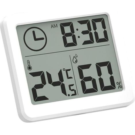 Thermo-hygromètre numérique ultra-mince et minimaliste pour maison connectée, avec grand affichage de l'heure, blanc. (1/5)