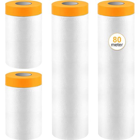 Bâche de Protection Peinture - 4 Rouleaux - Film HDPE Transparent - Adhésif Intégré Sans Résidu - Rénovation Intérieur Extérieur - 55cm et 150cm (1/5)